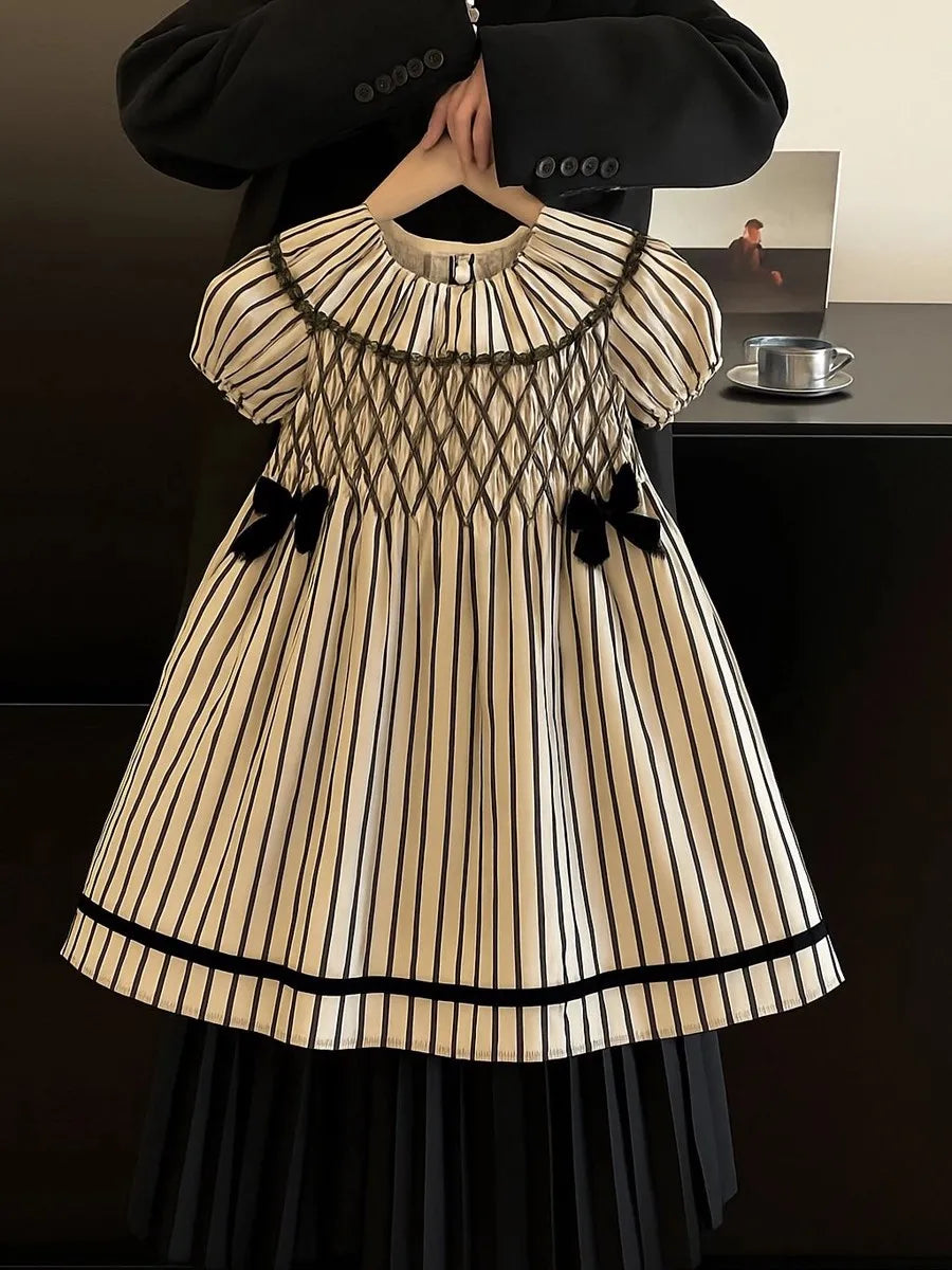 Girls' Dress 2025 Summer New Style Dress Striped Short Sleeve Daily Skirt Pure Cotton Fashion and Comfortable Kids Dress