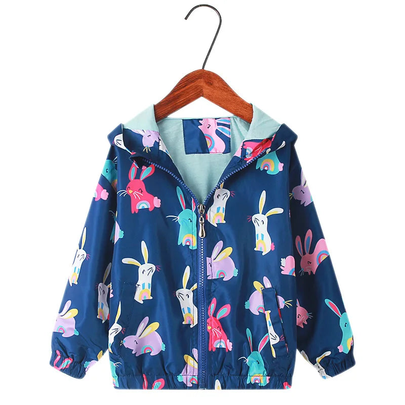 Spring Autumn Full Sleeve Children's Jacckets Unicorn Bunny Rabbit Animal Print Kids Jacket Coats for 2 to 9 Years Girls Coat