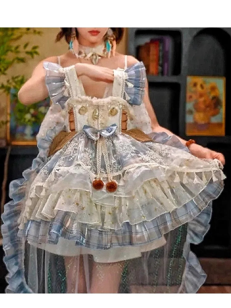 Girls Summer Bohemian Style Lolita Princess Dress 2025 New Birthday Dress Summer Fashion Children Clothing