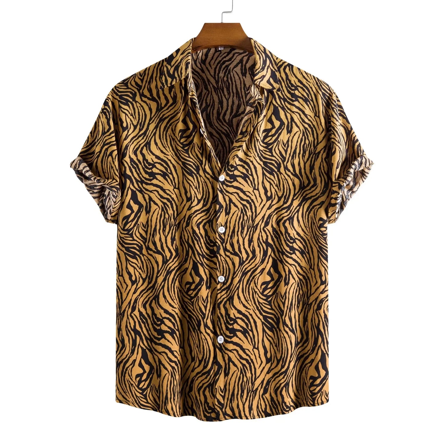 2026 New Hawaiian Beach Wear Men's Zebra-stripe Short Sleeve Shirts Fashion Laple Button Up Casual Blouse Summer Streetwear Male