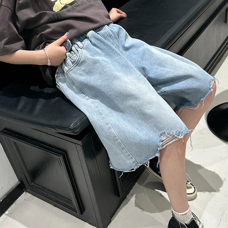 Girls' Denim Shorts for Kids Lightweight Five-Inch Loose-Fit Summer Pants for Big Kids Stylish Children's Shorts