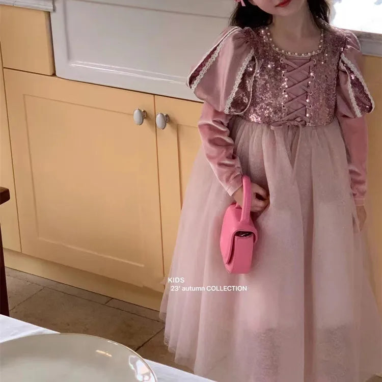 Girls Dress 2023 Spring Autumn New Western Style Children Trendy Birthday Little Girl Princess Dress