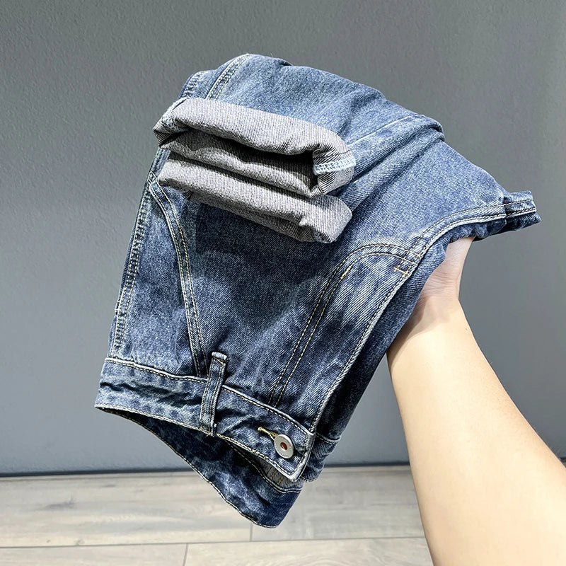 Men's Jeans Streetwear Fashion Tapered Pants Blue Casual Personality Vintage Male Clothing Slim Denim Trousers Brands