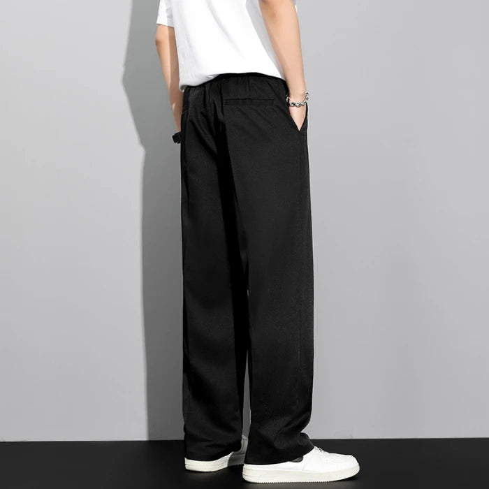 Men's 2026 Summer Korean Style Loose Straight Leg Draping Lightweight Casual Pants Slacks Khaki Dark Gray Black Trousers Male