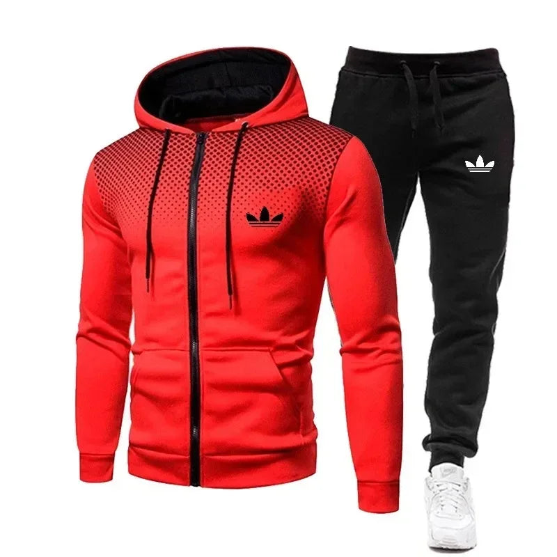 Men's two-piece suit, a fashionable and comfortable casual sportswear for daily wear, consisting of a jacket and trousers, suita