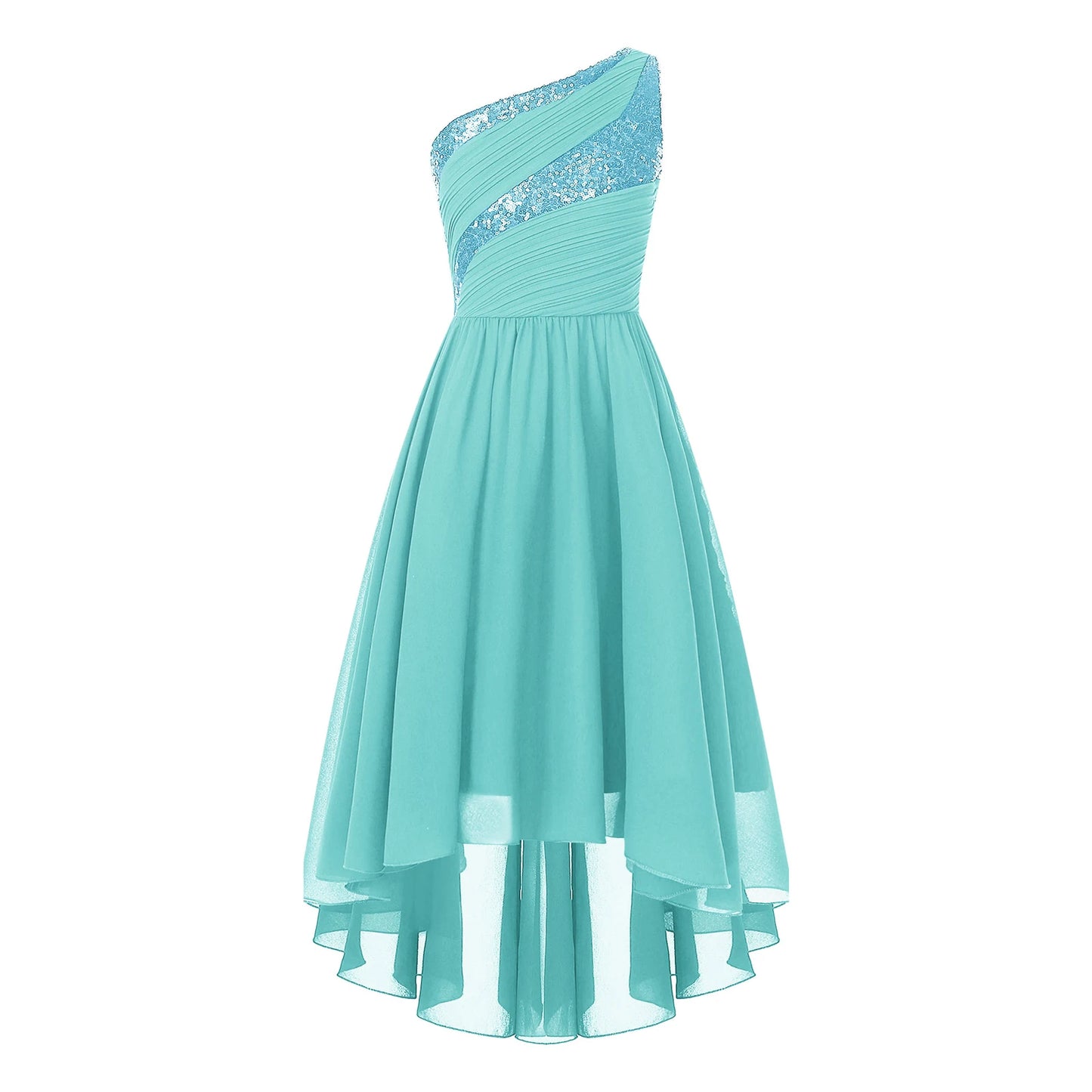 2025 Teens Girl's Dress for Wedding Party Sequin One Shoulder Princess Formal Gown for Holy Communion Chiffon Flower Girl Dress