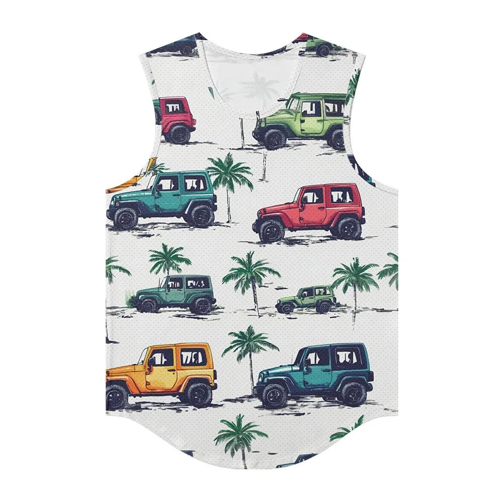 Men Vests Trendy Tropical Monstera Printed Breathable Beach Artistic Essential Tank Top Activewear Sports Oversized Clothing