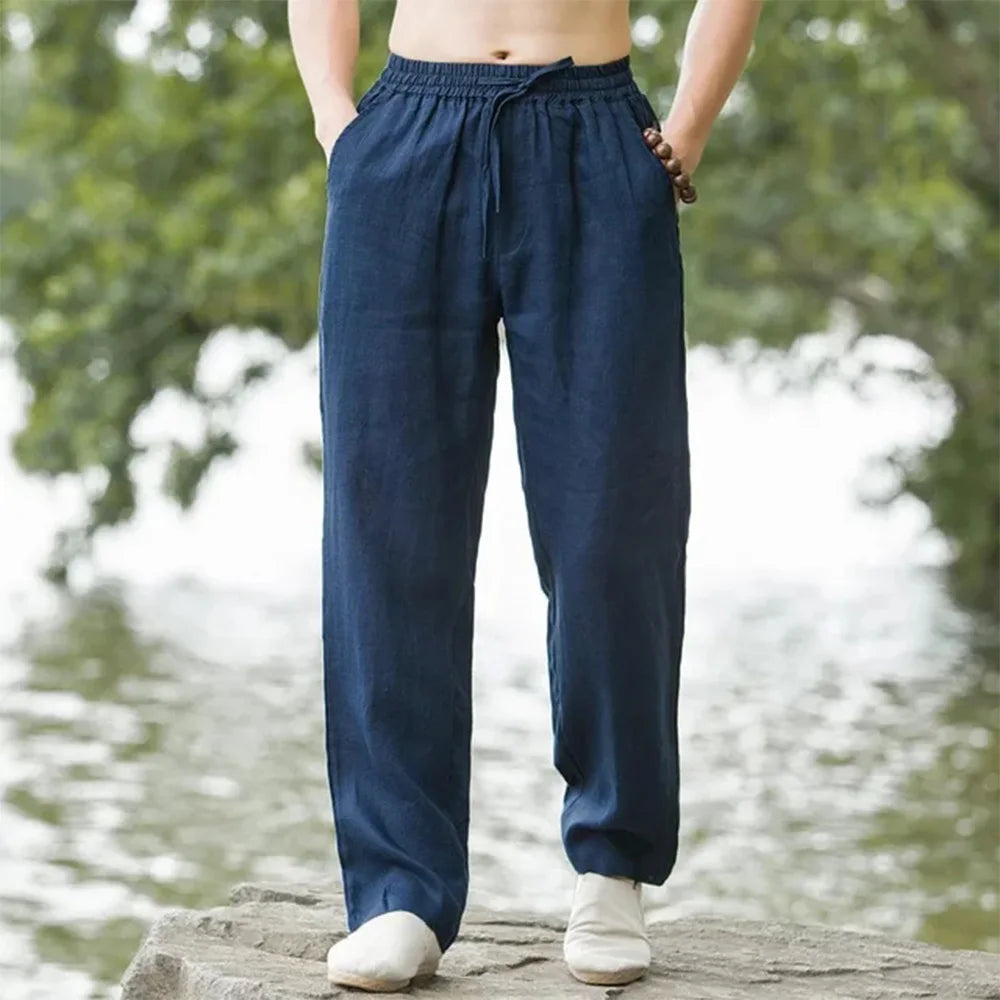 Men's Beach Pants Joggers Streetwear Cotton Linen Sweatpants Casual Pants Hawaiian Vacation Loose Summer Long