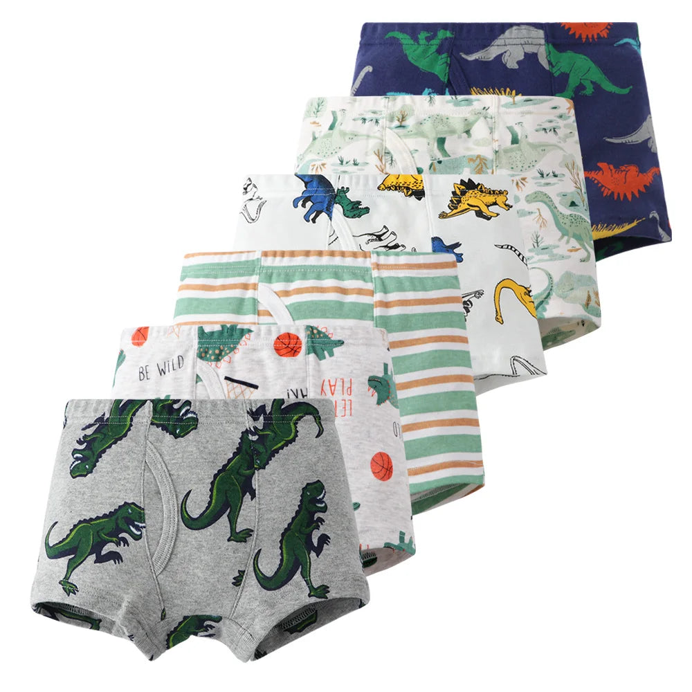 6 Pcs Baby Toddler Boys' Underwear, 100% Cotton Little Boys Briefs Soft Dinosaur Truck Boxer Briefs