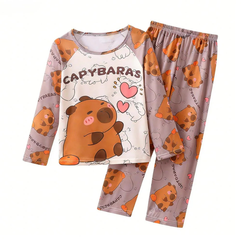 Boys Girls Pajamas Sets Kids Toddler 3 to 4 5 6 7 8 9 10 11 12 Years Capybara Pink Brown Long Sleeve Pyjamas Children's Clothing
