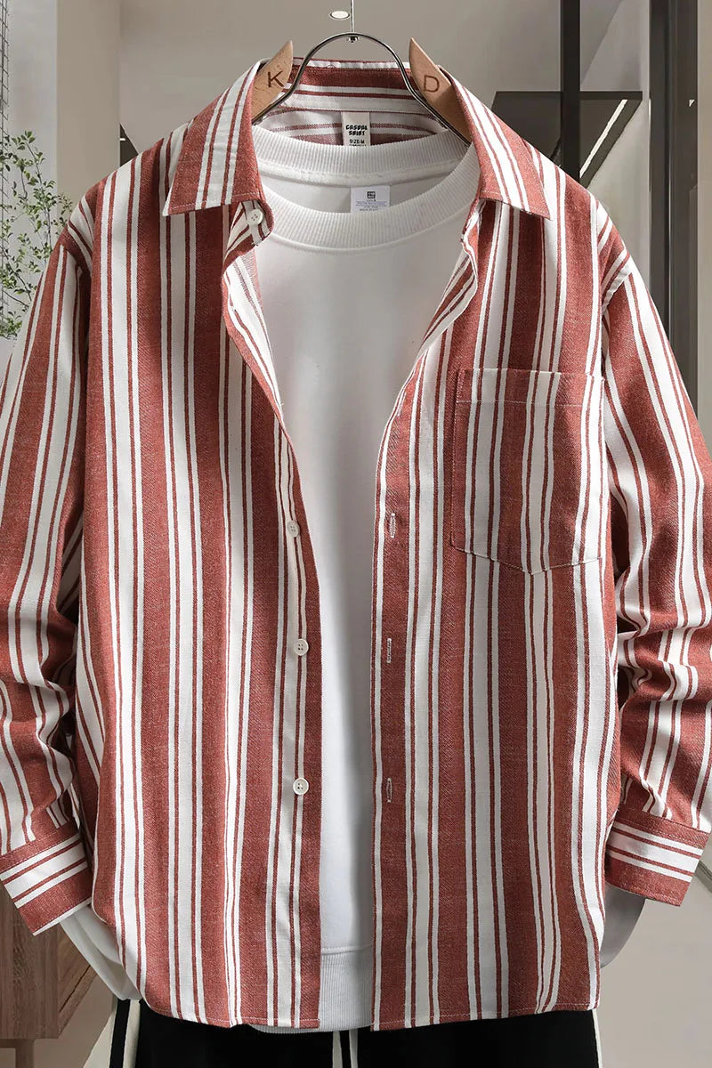 New high-quality men's dress shirt, checkered shirt, men's long-sleeved cotton and linen lapel coat, suitable for daily wear