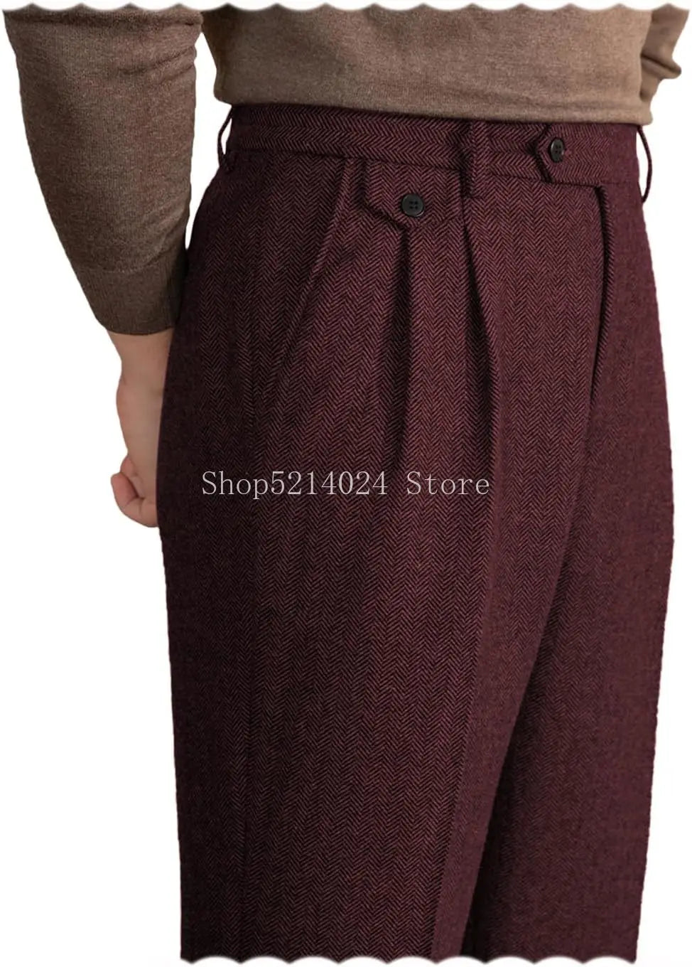 Mens Pants Tweed Herringbone Vintage Dress Pant Trousers Regular Fit Suit Pants for Men