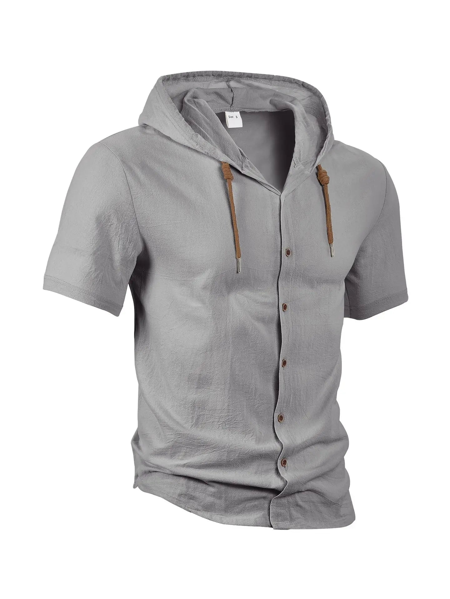 Men Summer Hooded Shirt Casual Solid Color Button Down Short Sleeve Hoodies Tops for Beach Vacation Streetwear Mens Linen Shirt.