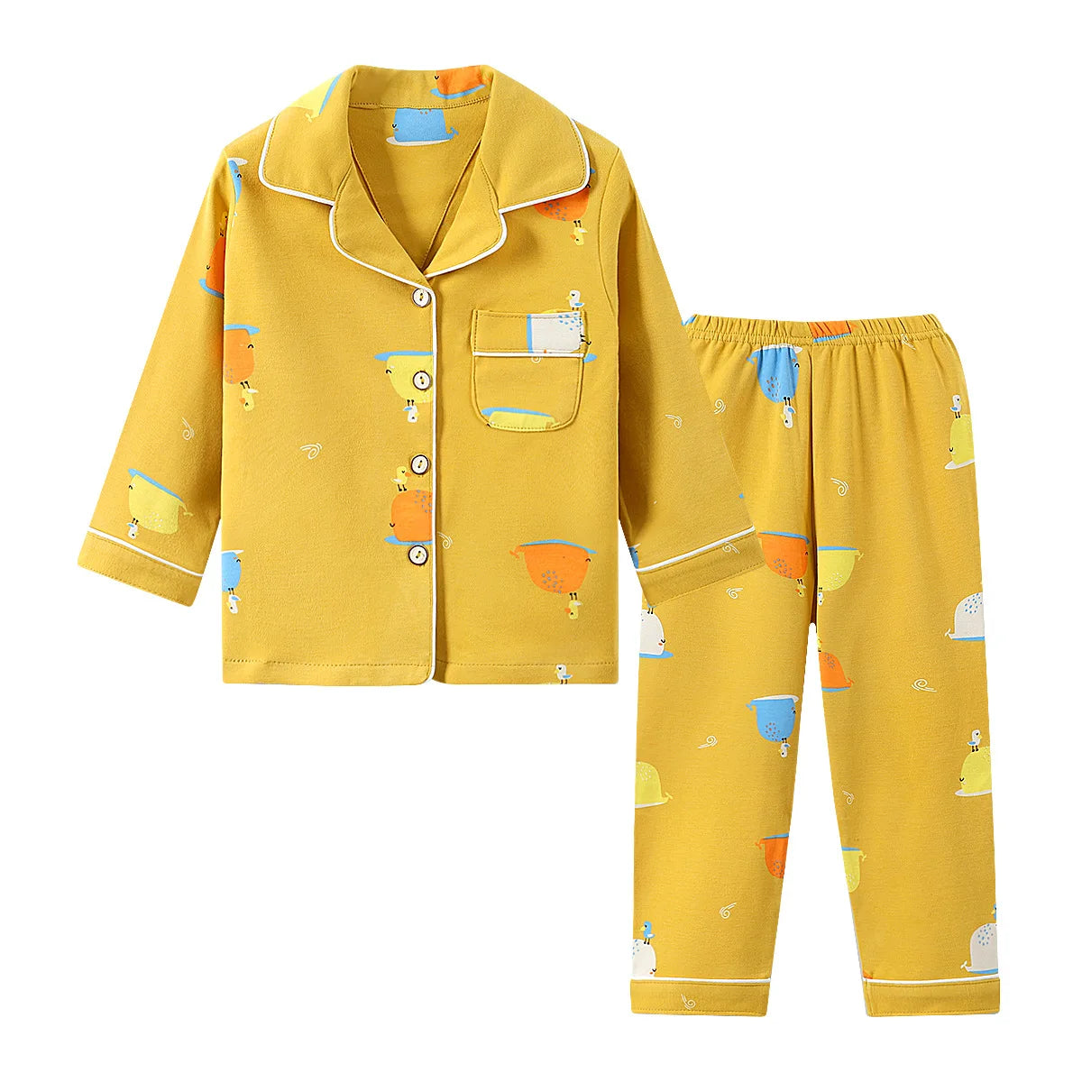 Children's Pajamas Pure Cotton Spring, Autumn and Winter Long-Sleeved Suits Boys and Girls Lapel Pajamas and Pajamas Set Boys Sp