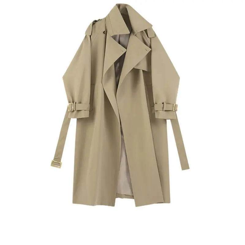 Fashionable and Versatile Women's Mid-length Windbreaker Coats for Spring and Autumn, with Loose Fit Design. Long Coat