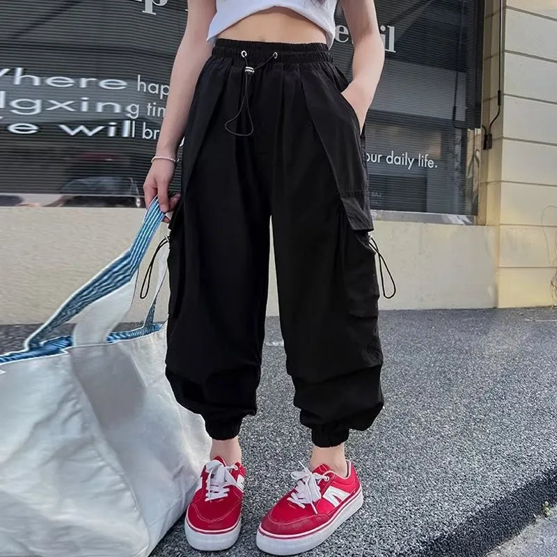 Girls Dance Pants Kids Hip Hop Joggers Pant Straight Trousers High Waist Vintage Casual Teenage Streetwear Baggy Pant 5-14 Years