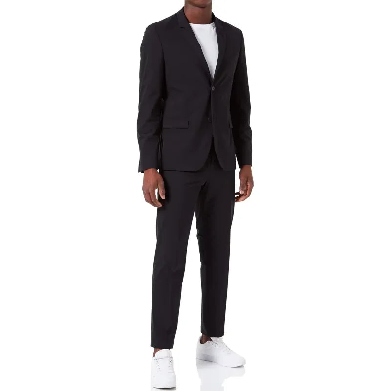 Men's classic fitted suit two-piece business/wedding double button formal suit (jacket+pleated trousers) groom's office suit