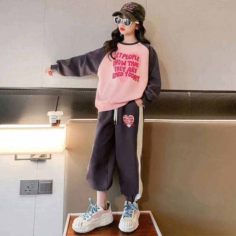 Winter teen Girls clothes Tracksuit set Fleece Thick Warm Sweatshirt+pants 2pcs Children Clothing Suit School Casual Sportswear