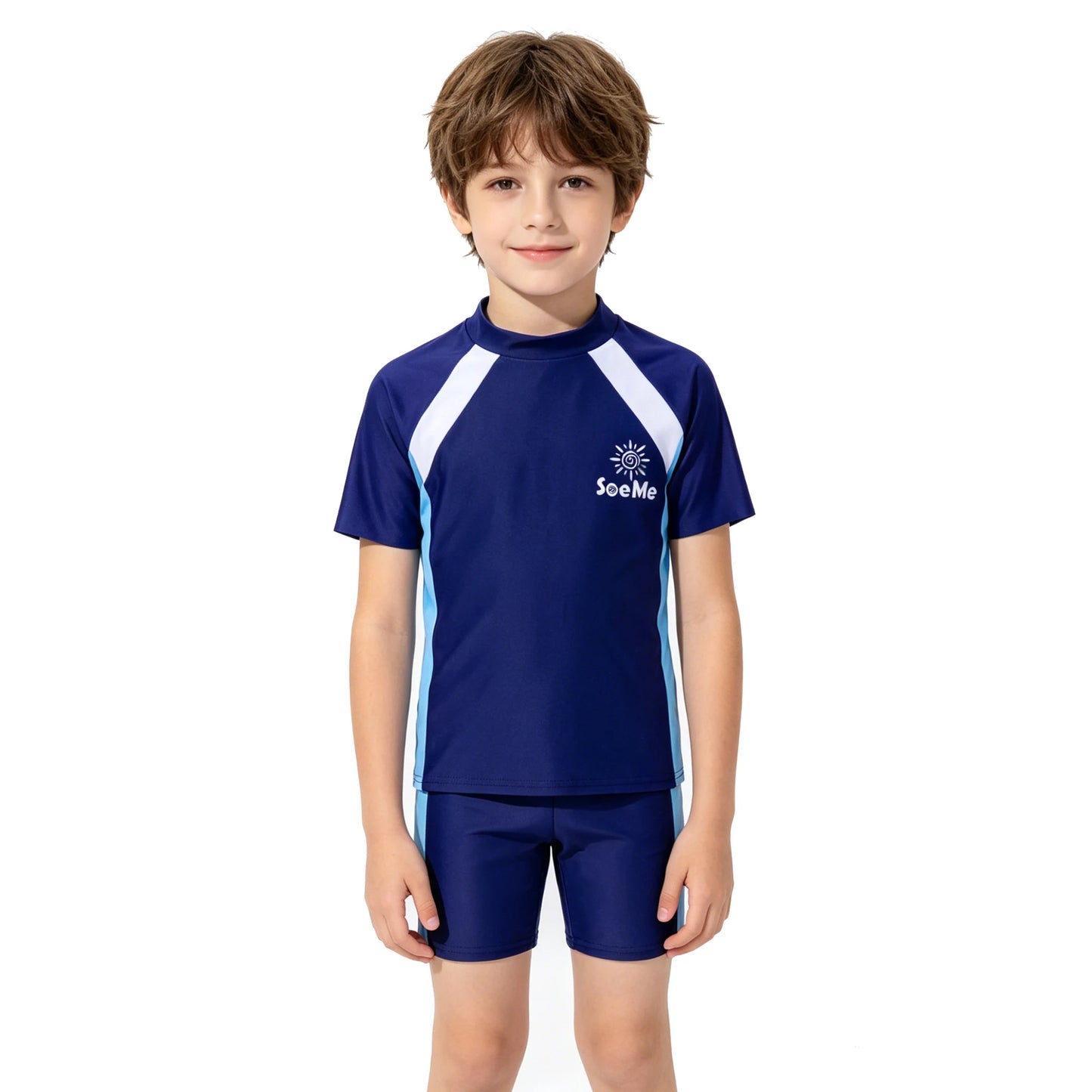Boys Beach Swimsuits Cool Kids 2026 Toddler Swimwear Shirt and Shorts Swimming Sets Spf Blue Bathing Suit 3 4 5 6 7 8 9 10 Years