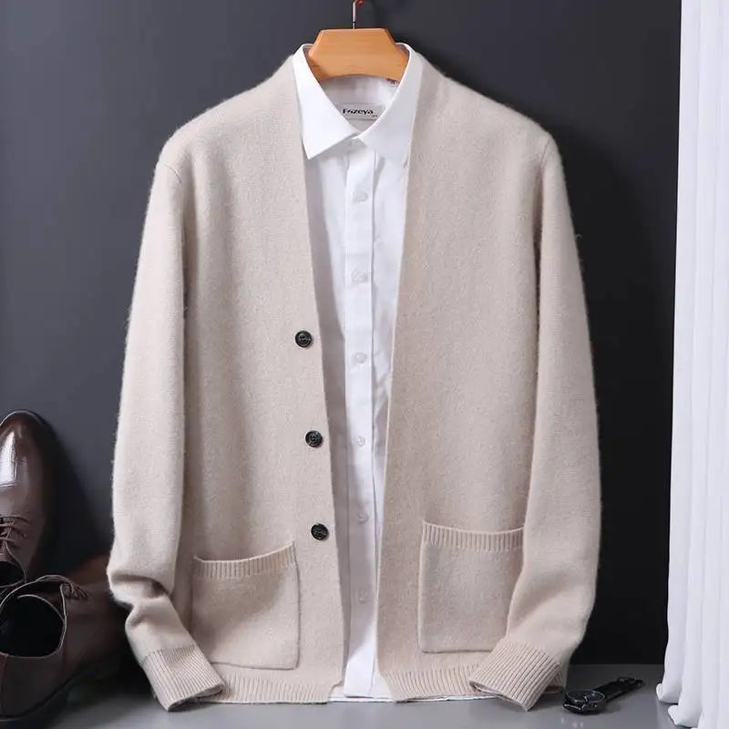 Cashmere sweater men 100% pure cashmere spring and autumn cardigan high-end men's sweater jacket loose