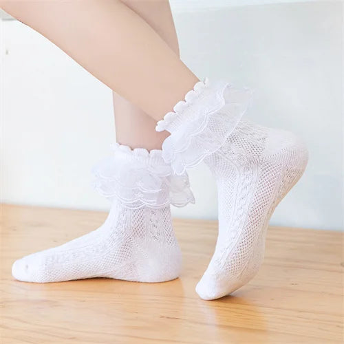 2023 Autumn Kids Socks For Girls Lace Tutu Baby Cotton Princess Children's Girls Socks Fashion Ruffled Teenagers Sock 1-15Years