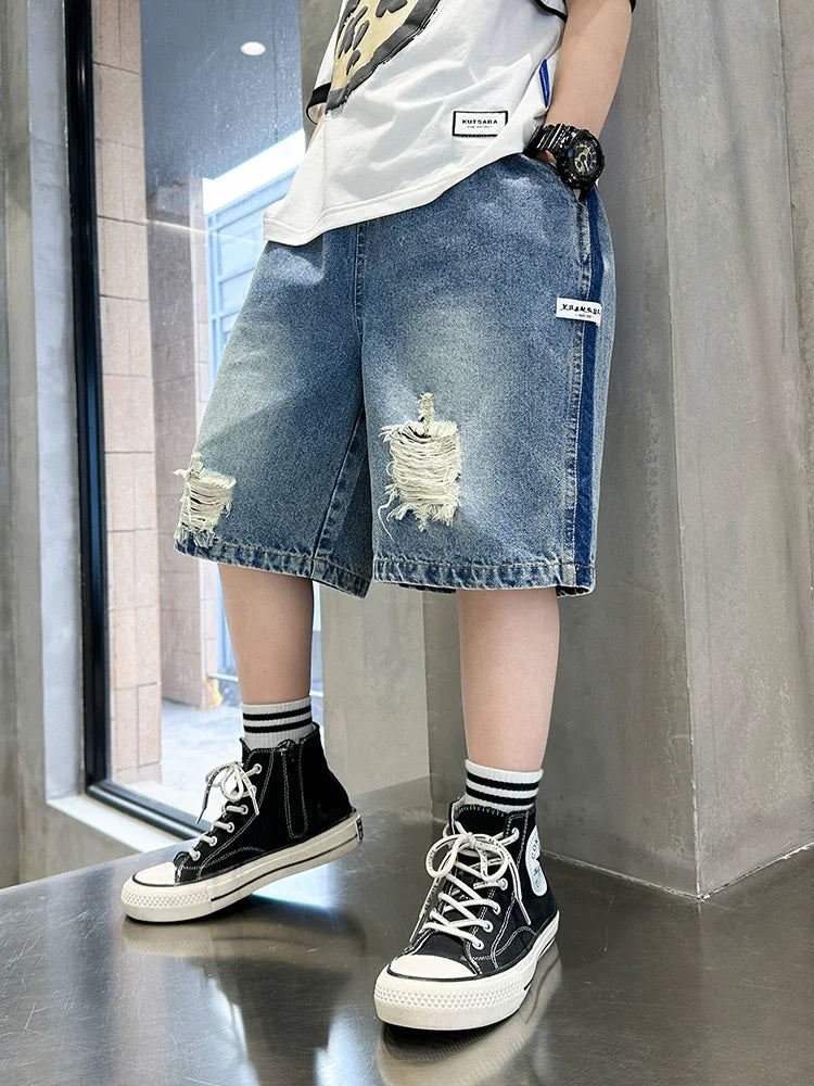 Teen Boys Shorts Casual Solid Elastic Waist Boy Pants Summer Calf Length Kids Trousers Short Pants Children Beach Short Loose