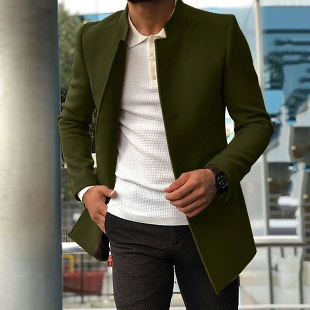 Men's Windbreaker Coats Business Casual Wool Blends Jackets Men Autumn Winter Fashion Stand Collar Vintage Outwear Man Clothing