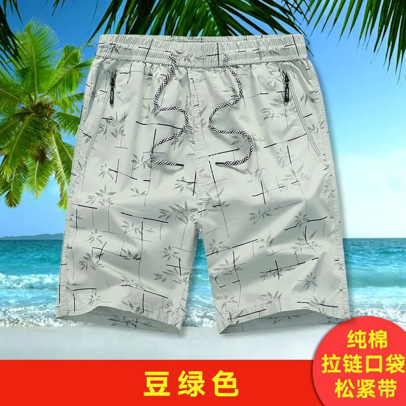 Summer Men Home Casual Wear Loose Cotton Thin Beach Five-point Pants