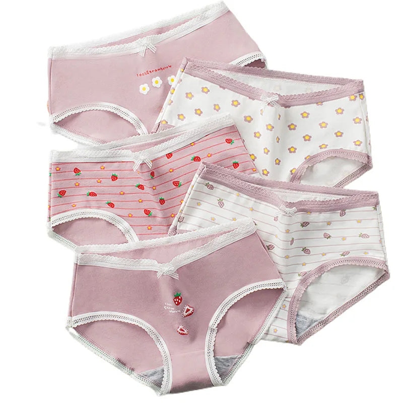 5-Piece Teenage Girls Underwear Cotton Soft Panties For Mature Girls Solid Teen Girls Briefs Adolescent Children Underwear
