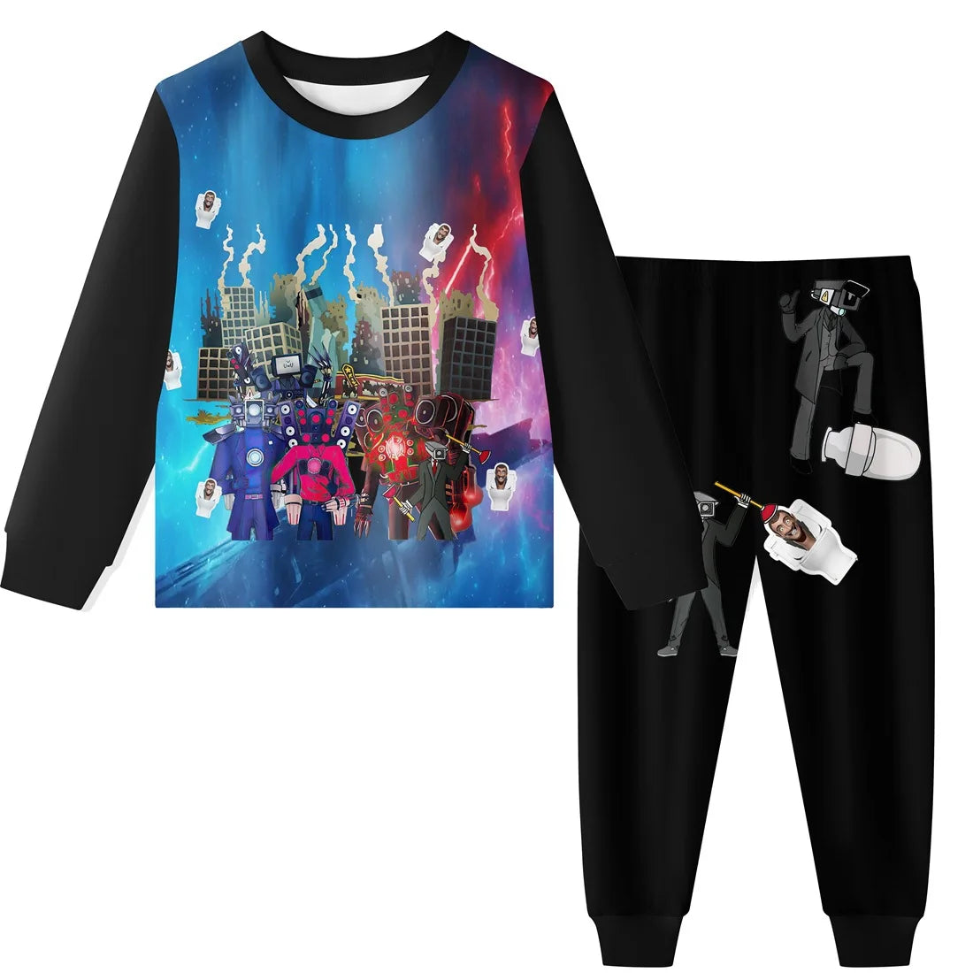 New Hot European and American Children's Pajamas Skibidi Toilet Peripheral Halloween Long-sleeved Home Clothes Set The Best Gift