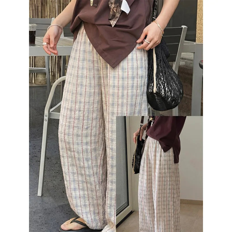 Girls' Floral Plaid Cotton Yarn Pajama Pants Women's Summer New High-end Casual Home Pants