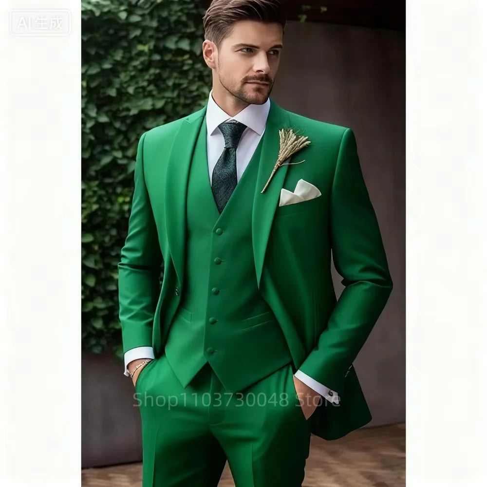 Classic Formal Suits for Men Peak Lapel Blazer Vest Pants 3 Pieces Suits Set Elegant Slim Fit Men's Suit for Business Party Prom