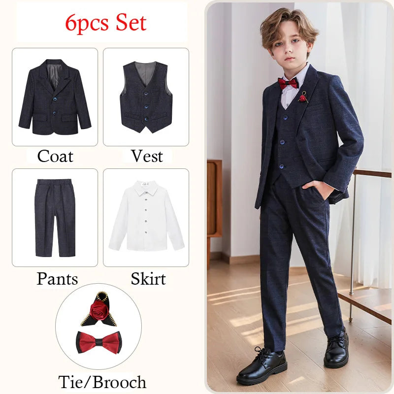 Child Boy Wedding Suit 1-14 Years Teenage Boy Suits Outfits Set Spring Autumn Elegant Boy Formal Performance Costume Suit Set