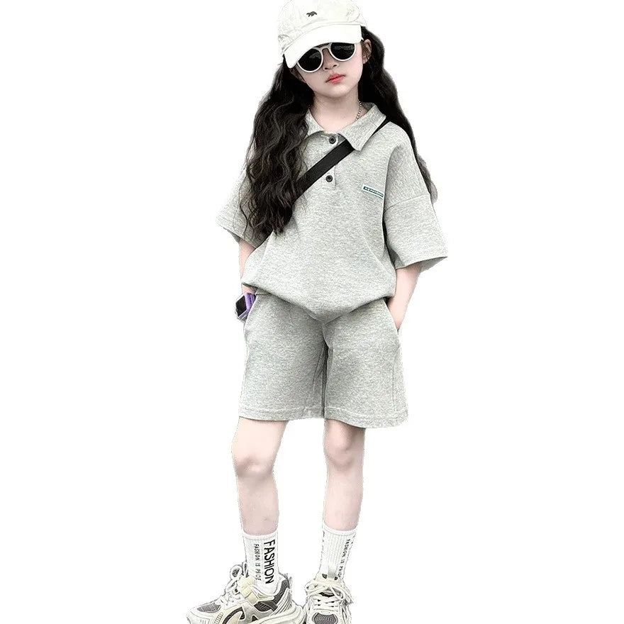 2026 Summer Girls Short Sleeve Set Fashion Casual Sports 2 Piece Outfit Trendy Streetwear For Teen Kids