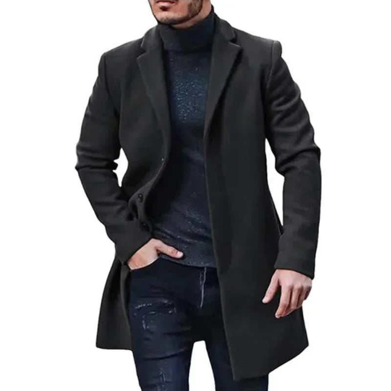New Men's Coat Woolen Overcoat Windbreaker Solid Color Trench Autumn and Winter Outerwear Cardigan Jaqueta Masculina
