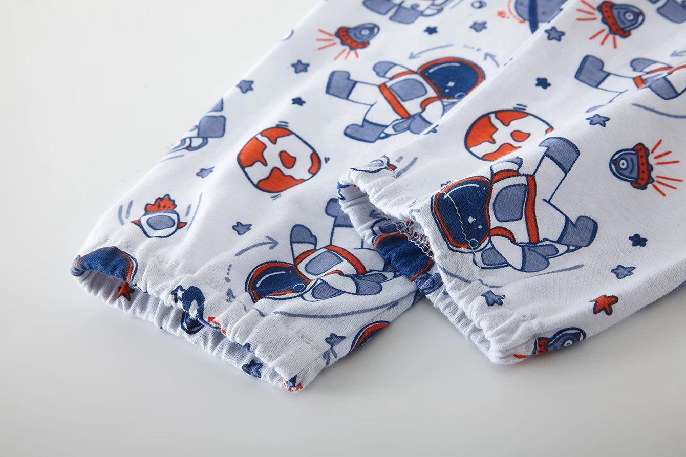 Pajamas Set for Kids 100% Cotton Soft Boys Girls Cartoon Astronaut Nightwear Long Sleeve Comfortable Pjs Age 1-8 Years