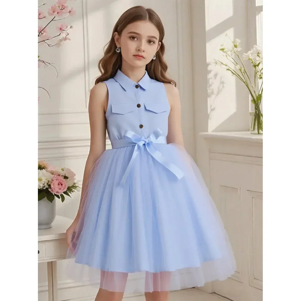 Teen Girl Pink Dress Summer Sleeveless Fashion Mesh Children Dresses Casual Vacation Elegant Princess Dress 7 8 9 10 11 12 Yrs