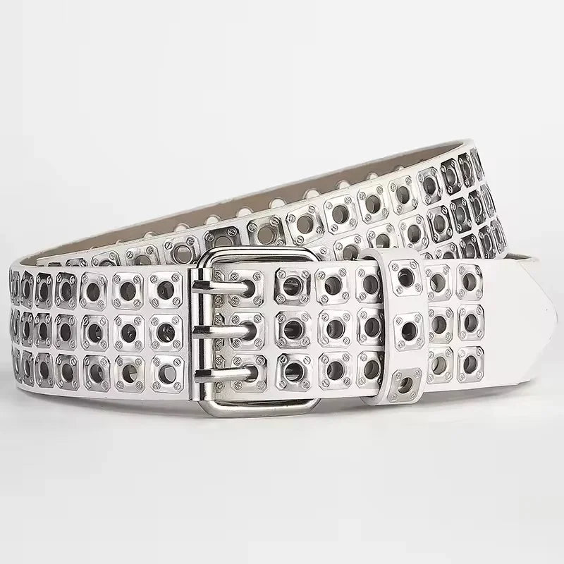 New Women Belt Fashion Square Beads, Willow Nails, Three Exhaust Eyes, Punk Street Cool, Personalized Men's and Women's Belts
