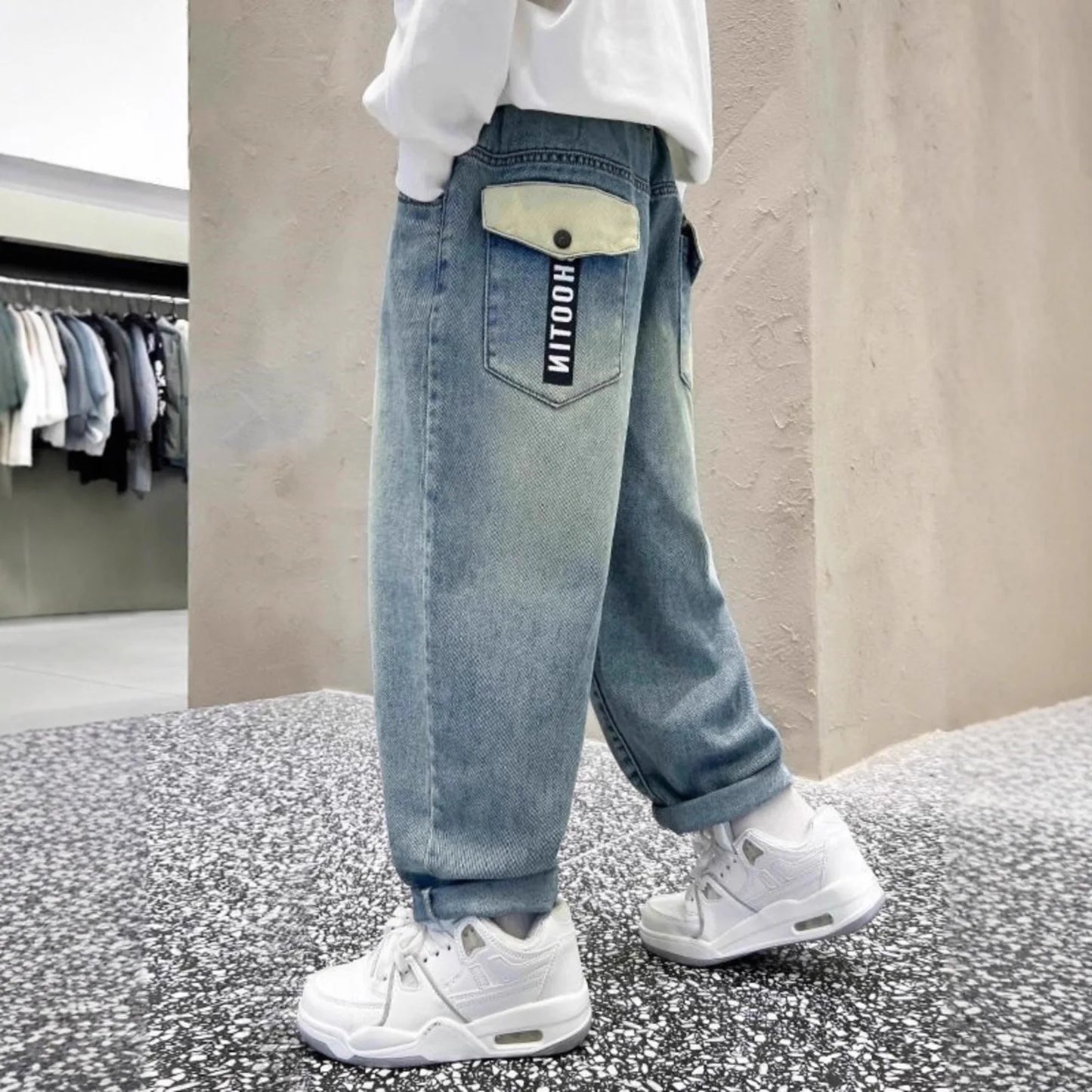 High Quality Big Boy Jeans Denim Pants Kids Casual Wide Straight Jeans Elegant Baby Child Denim Trousers 5 6 7 8 9 10 11 12 14 Y