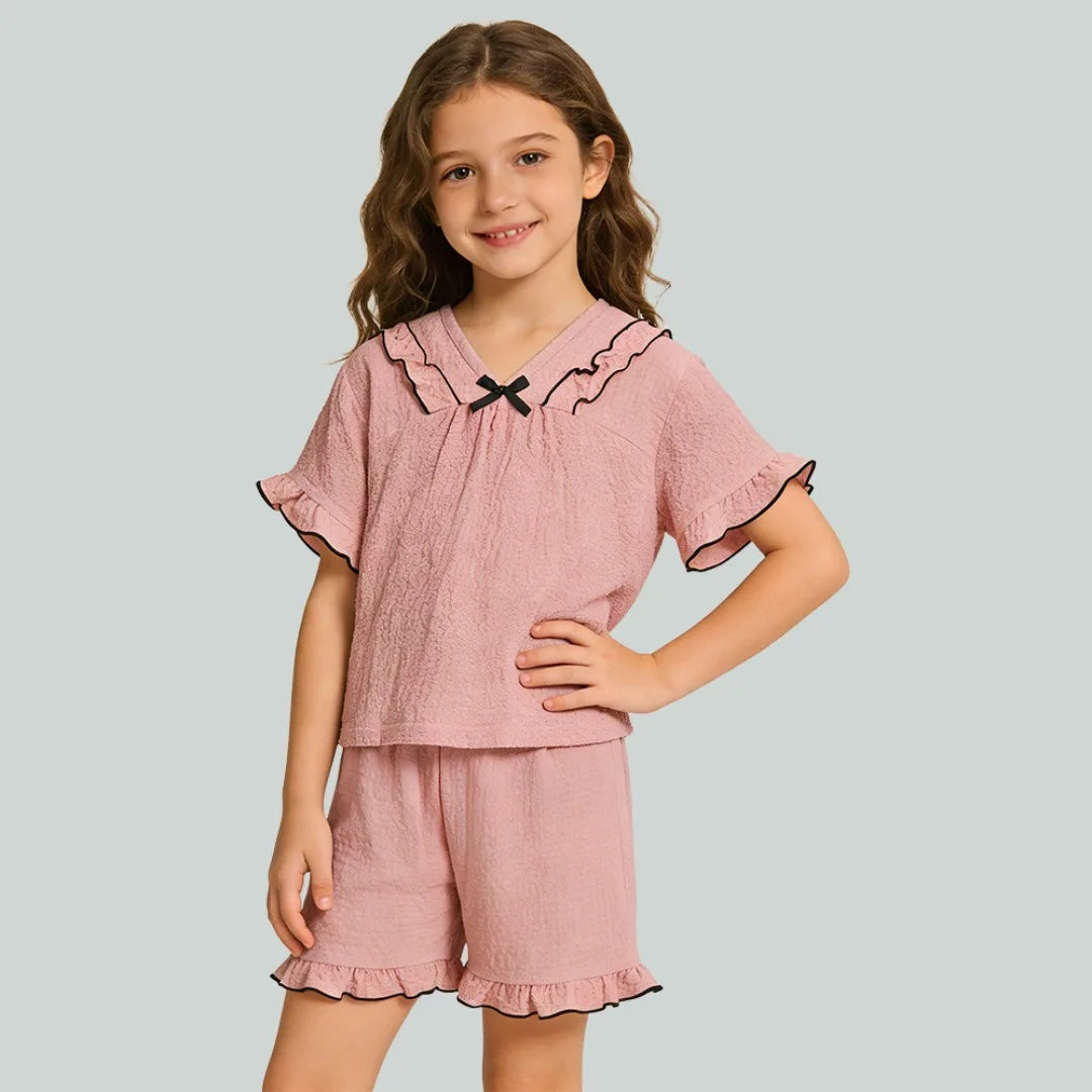 Summer Kids Pajamas set Cotton Seersucker Sibling Matching Pjs Sleepwear Baby Clothes Loungewear Girls Boys Pyjamas Sets