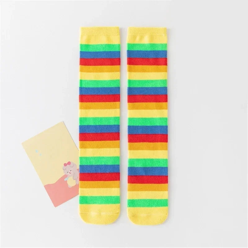 Stockings Rainbow Stripped Teen Girls Christmas Cosplay Party Socks Spring Autumn Children's Long Kids Girls Knee High Socks