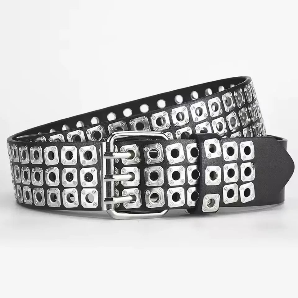 New Women Belt Fashion Square Beads, Willow Nails, Three Exhaust Eyes, Punk Street Cool, Personalized Men's and Women's Belts