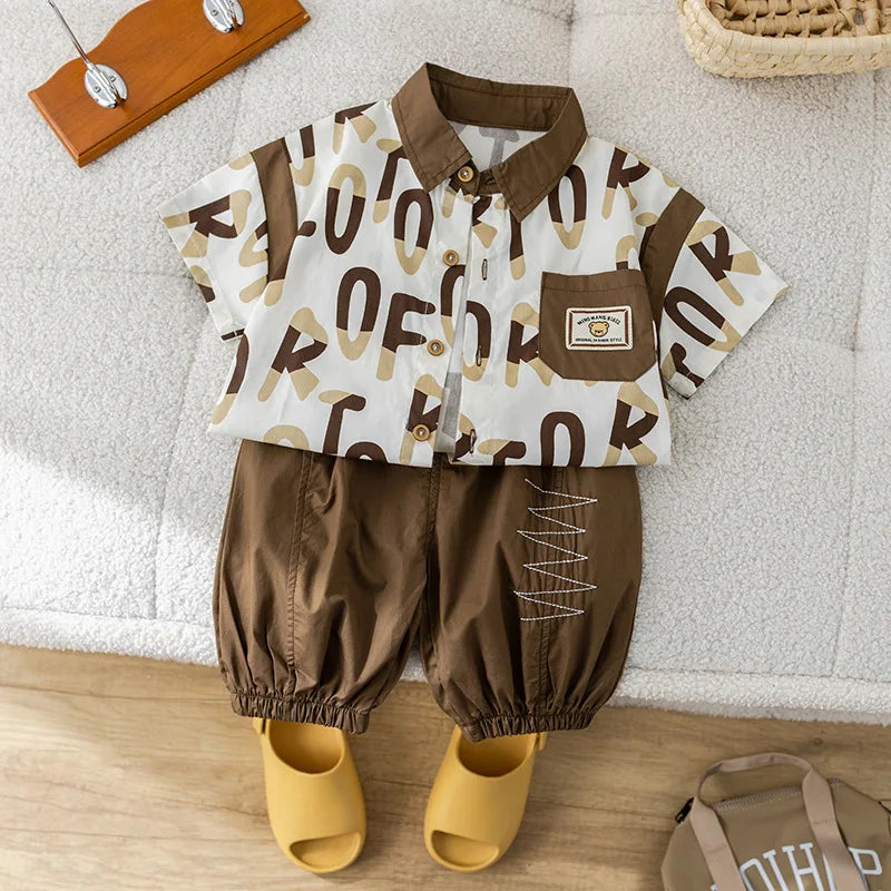Baby Boys Summer Clothes Set Two-Piece Letter Print Short-Sleeved Shirt+Pants Children's Clothing For Kids Casual Sports Wear