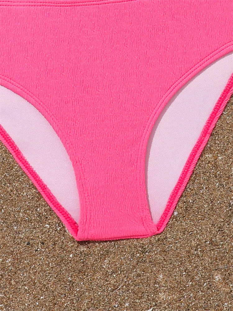 Girls' Swimsuit Bikini 2026 New Solid One Shoulder Bikinis Set Children Swimwear Summer High Waist Kids Beach Wear Bathing Suit