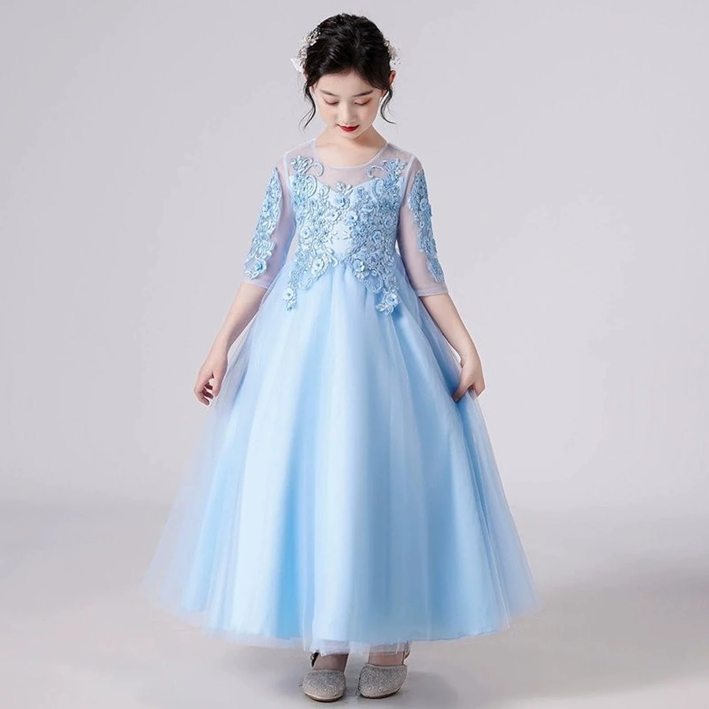 5-14 Years Girl Dress Fashion Children Girl Evening Gown Half Sleeve Lace Kids Dresses for Girls Summer Girls Party Dresses