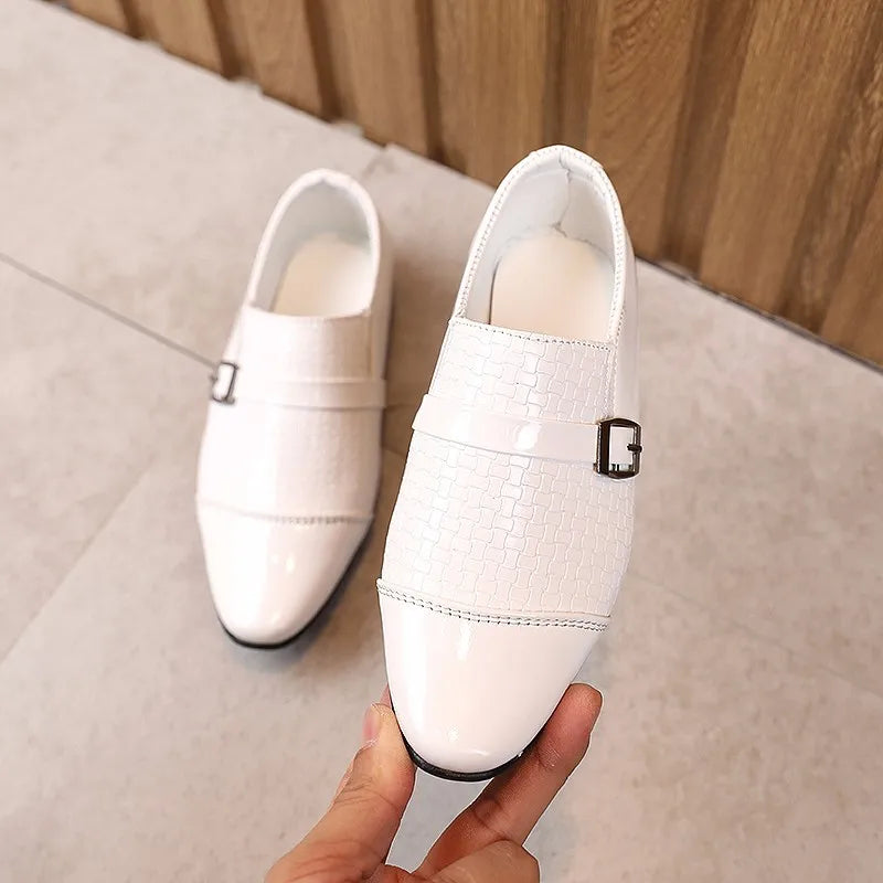 Kids Boys Girls Leather Shoes Students Boys Girls Soft Bottom Performance Shoes Black Fashion Flower Kids Ceremonial Footwear