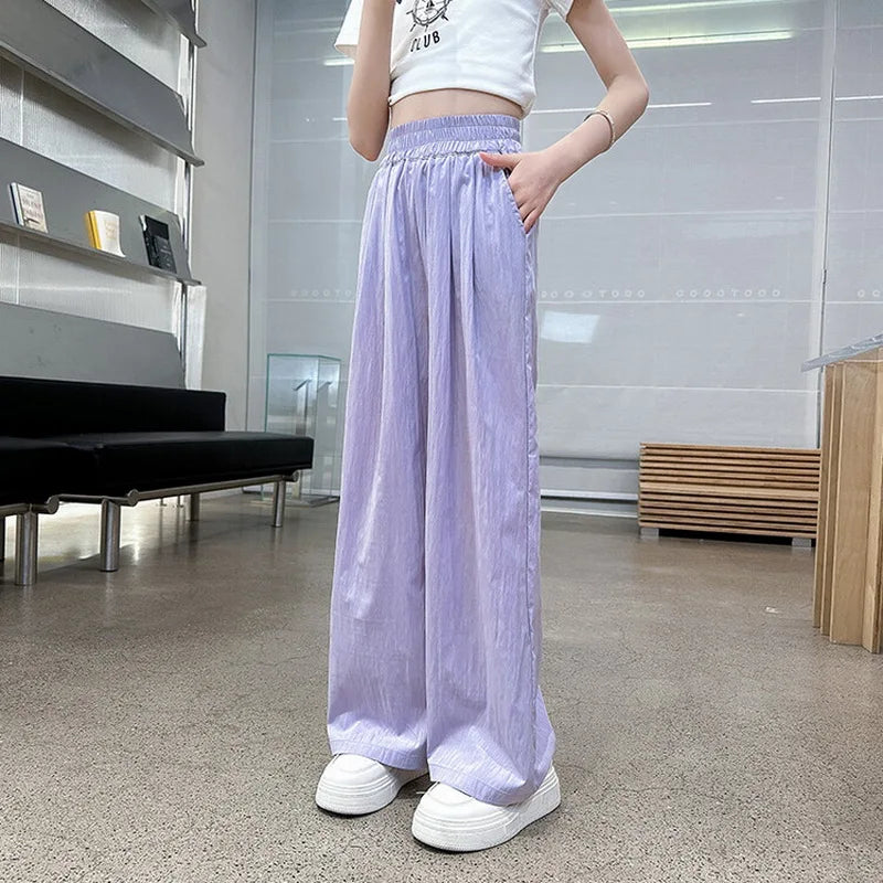 Teenage Girls Summer Casual Pants Thin Loose Straight Trousers for Kids 2025 New Fashion All-match 10 12 Years Children Pants