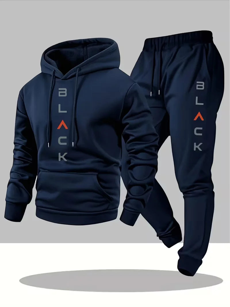 Men's sports suit hooded sweatshirt, sweatpants, trendy American printed street style, printed drawstring top and pants
