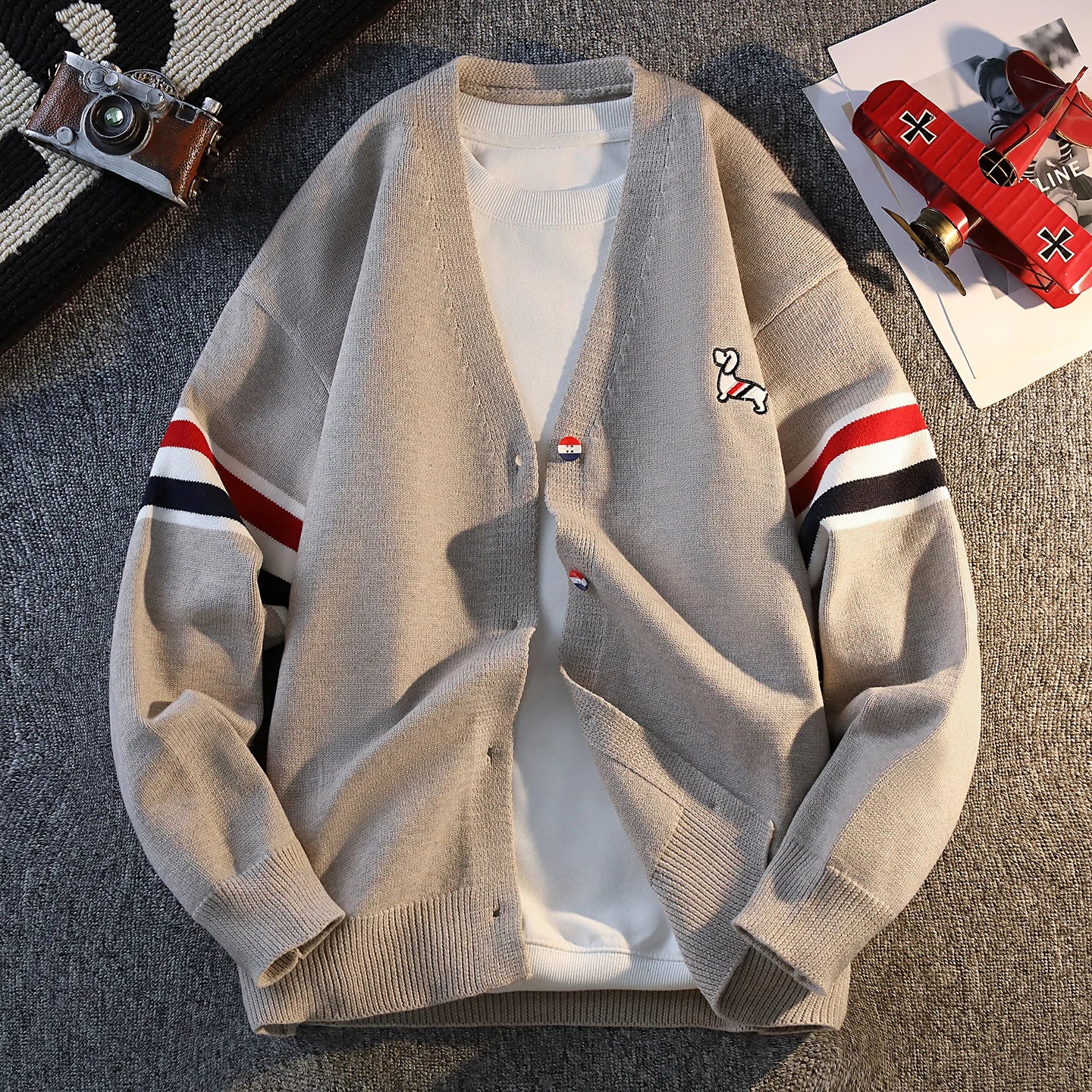 Casual Knitted Sweater Coat for Men Couple Style Spring Autumn Outerwear Fashionable Men's Knitwear V-Neck Long Sleeve Top
