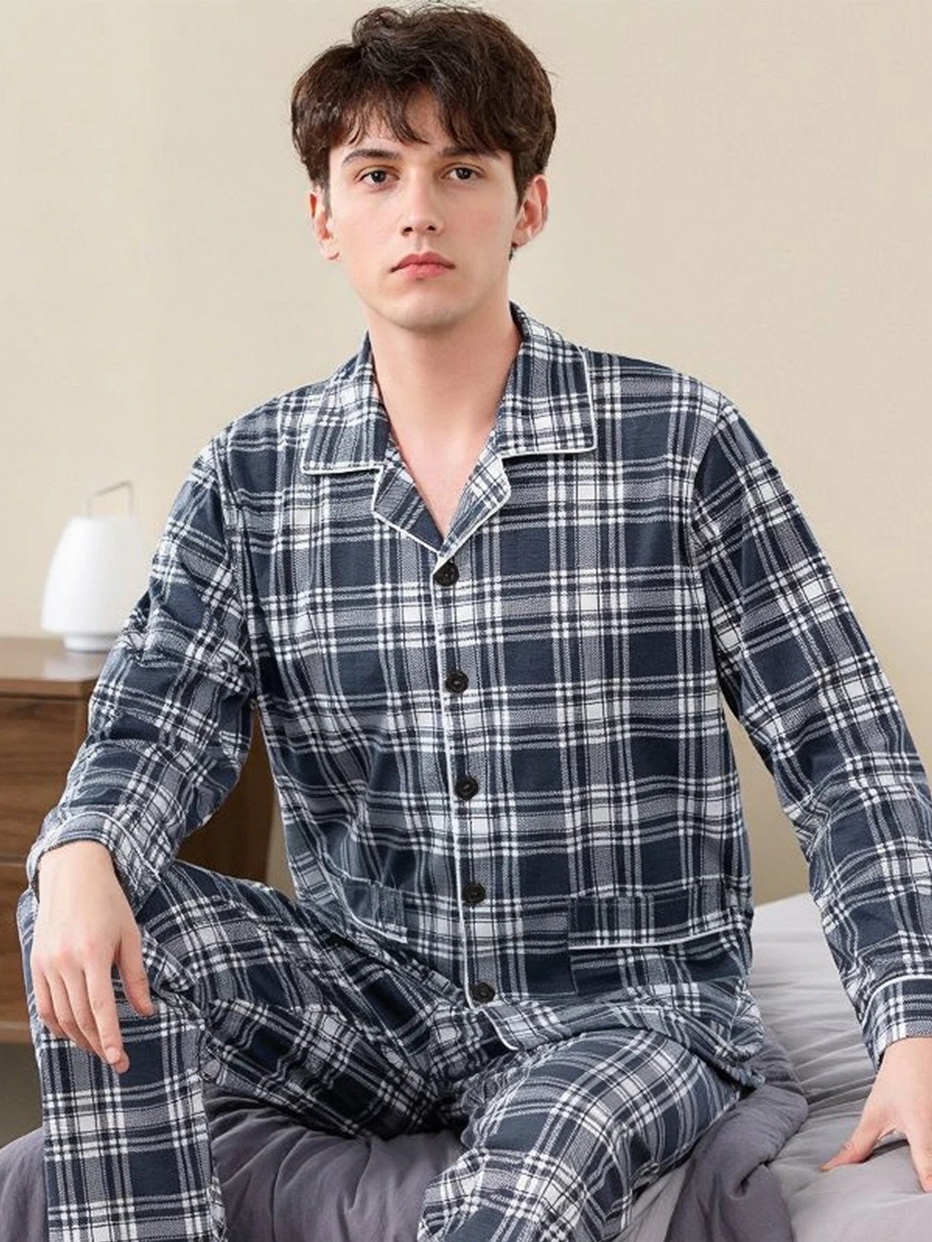 New Men's Pajamas Spring and Autumn Set, Can Be Worn Outside, Cardigan Loungewear, Casual Long-Sleeved, Large Size, Loose Fit, Autumn and Winter